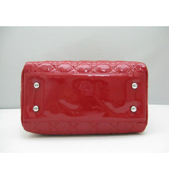 Dior Lady Dior Medium Patent Top Handle Bag Red