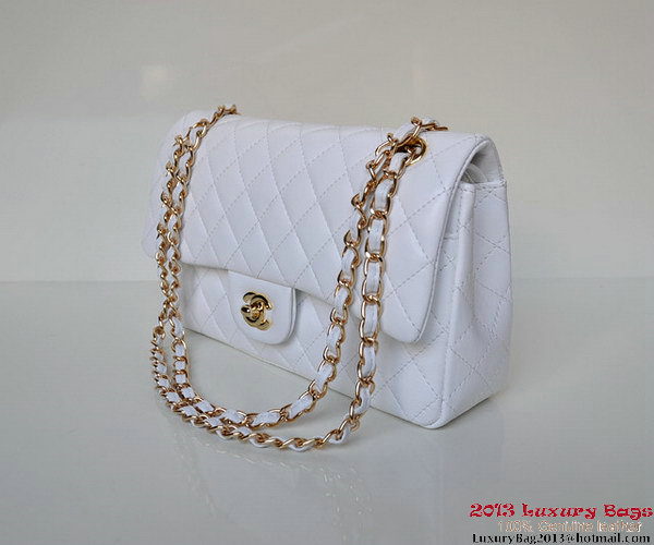Chanel A01112 Classic Flap Bag White Sheepskin Gold