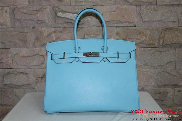 Hermes Birkin 35CM Tote Bag Light Blue Palm Pattern Leather H6089 Silver