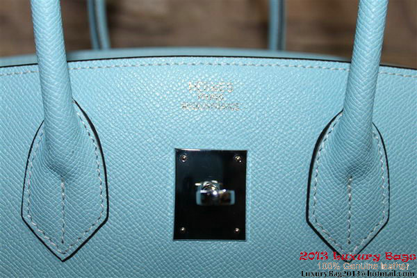 Hermes Birkin 35CM Tote Bag Light Blue Palm Pattern Leather H6089 Silver