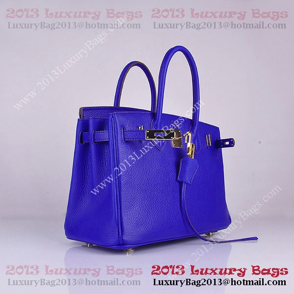 Hermes Birkin 30CM Tote Bag Blue Clemence Leather H6088 Gold