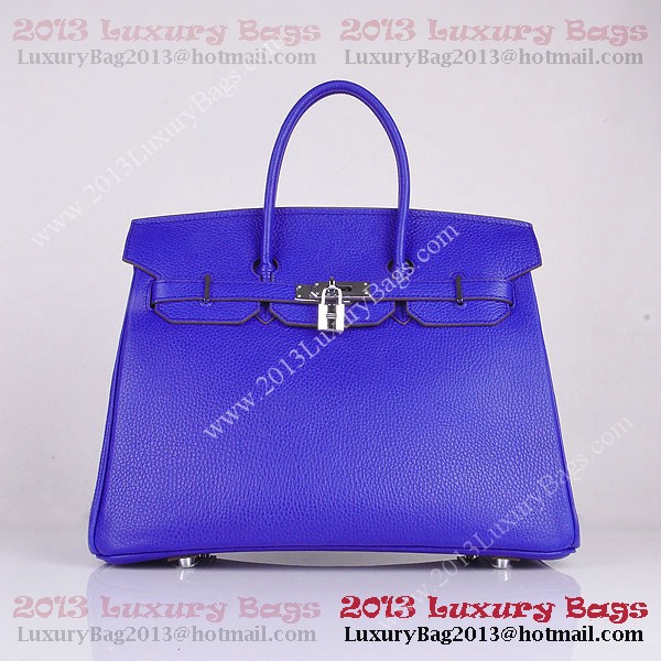 Hermes Birkin 35CM Tote Bag Blue Clemence Leather H6089 Silver