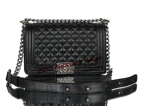 Chanel A67086 Black Lambskin Leather Le Boy Flap Shoulder Bag