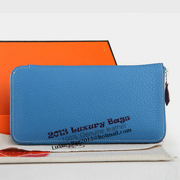 Hermes Zipper Wallet Original Leather A309 Blue