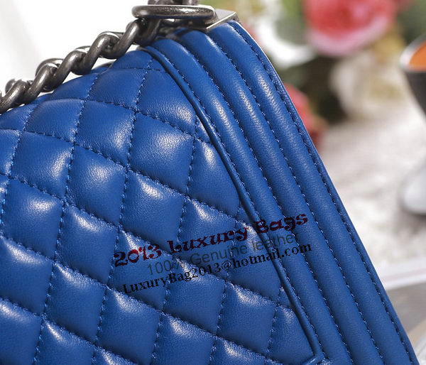 Chanel Boy Flap Shoulder Bag in Blue Lambskin Leather A67086 Silver