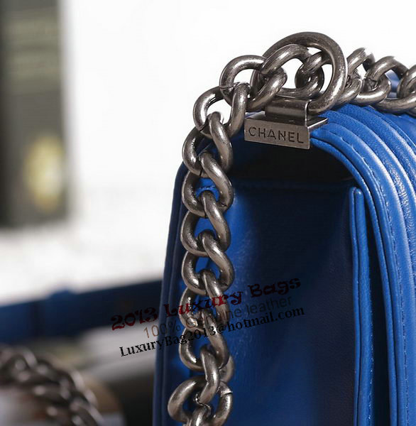 Chanel Boy Flap Shoulder Bag in Blue Lambskin Leather A67086 Silver