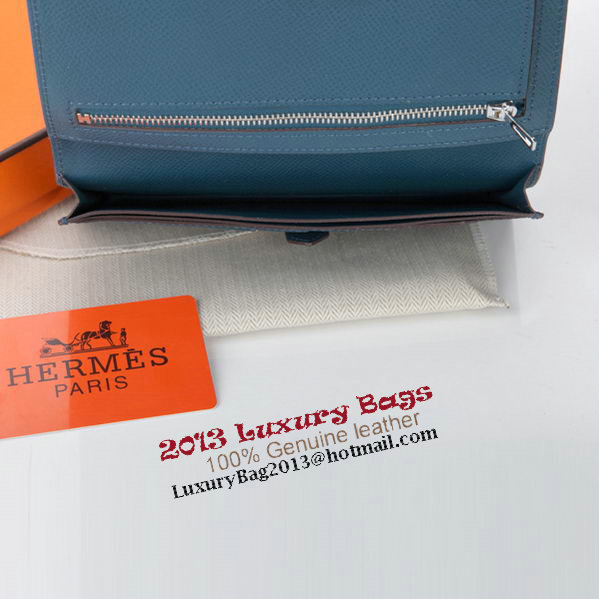 Hermes Bearn Japonaise Bi-Fold Wallet Original Leather A208 Dark Blue