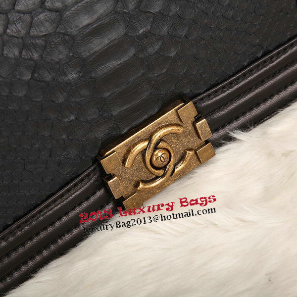 Boy Chanel Flap Shoulder Bag Black Original Snake Leather A67086 Gold