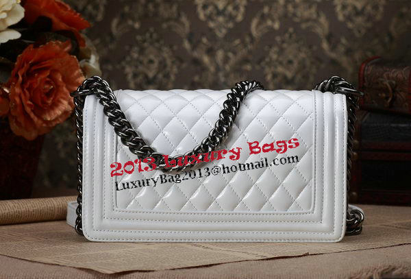 Chanel Boy Flap Shoulder Bag White Original Calfskin Leather CHA67086 Silver
