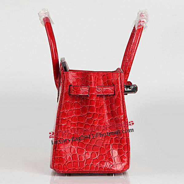 Hermes Birkin 30CM Tote Bags Red Iridescent Croco Leather Silver
