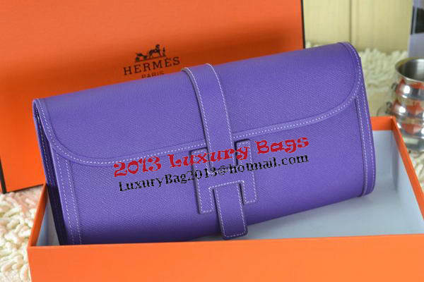 Hermes Jige Clutch Bag Calfskin Leather Purple