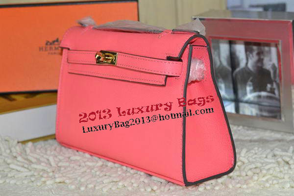 Hermes MINI Kelly 22cm Tote Bag Calfskin Leather Light Red