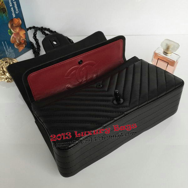 Chanel Lambskin Chevron Quilting Classic Flap Bag AO1112 Black