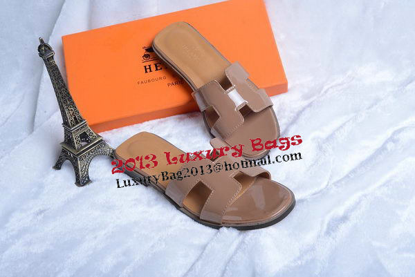 Hermes Slipper Patent Leather HO0430 Brown