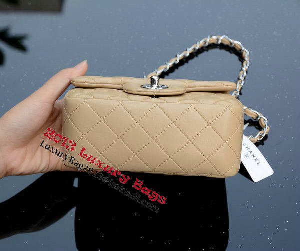 Chanel Classic MINI Flap Bag Apricot Sheepskin A37585 Silver