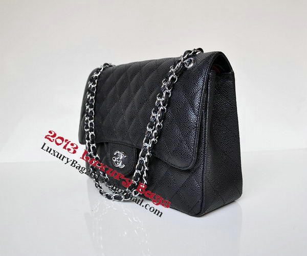 Chanel Jumbo Quilted Classic Flap Bag Black Cannage Patterns A58600 Silver