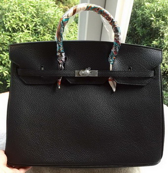 Hermes Birkin 40CM Bag Black Litchi Leather BK40 Silver