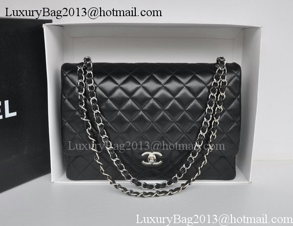 Chanel Maxi Classic Bag A36098 Black Sheepskin Silver