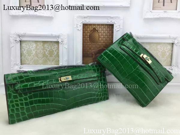 Hermes MINI Kelly 22cm Tote Bag Croco Leather KL22 Green