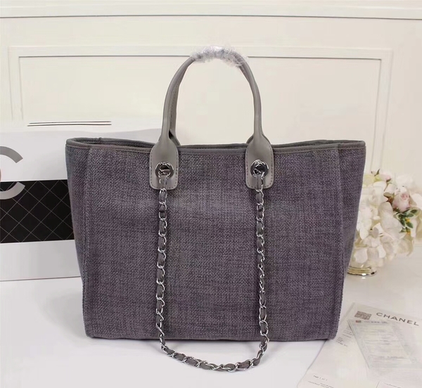 Chanel Canvas Leather Tote Shopping Bag 68047A Chanel Canvas Leather Tote Shopping Bag 68047A
