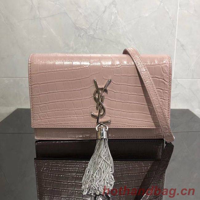 SAINT LAURENT Kate crocodile-embossed leather cross-body bag 452159 Pink