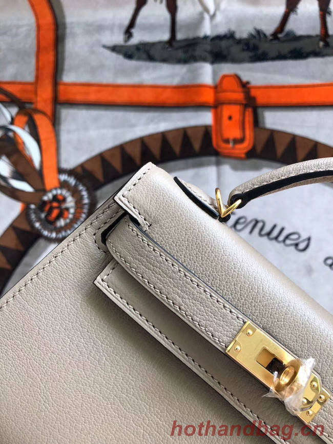 Hermes original mini Kelly chevre mysore K19CM light grey&Gold Metal