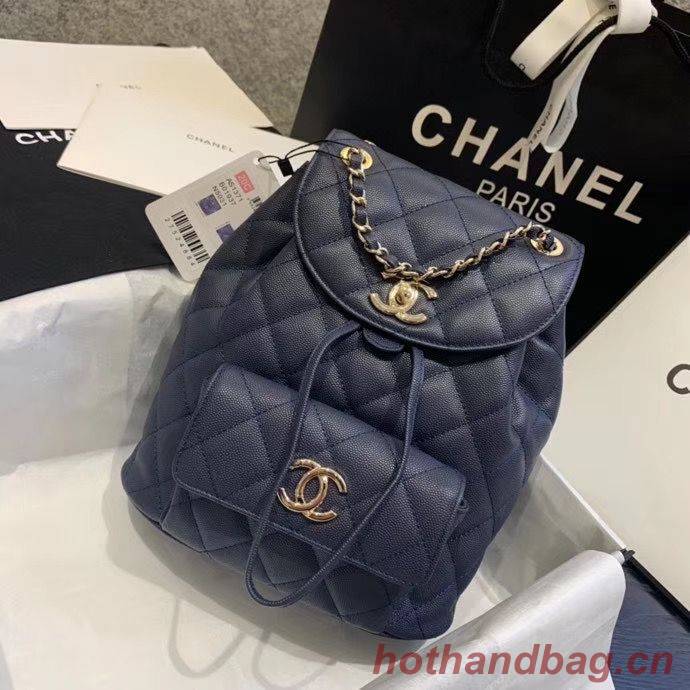 Chanel backpack Grained Calfskin & Gold-Tone Metal AS1371 Navy