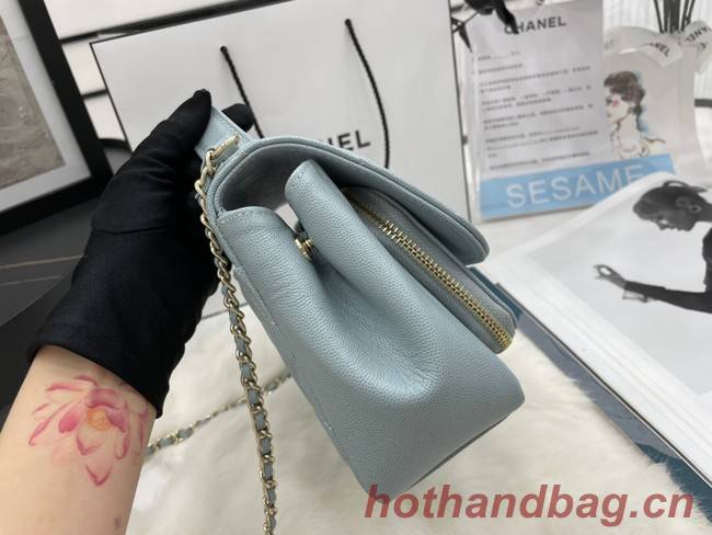 Chanel small flap bag Calfskin & Gold-Tone Metal A93749 sky blue