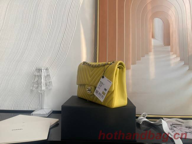 Chanel classic handbag Lambskin & silver Metal V01112 yellow