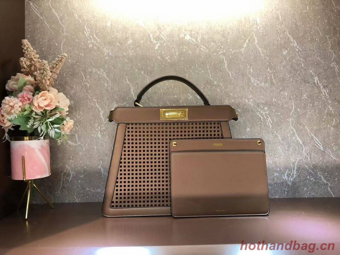 Fendi Peekaboo ISeeU perforated leather bag F1658 Coffee