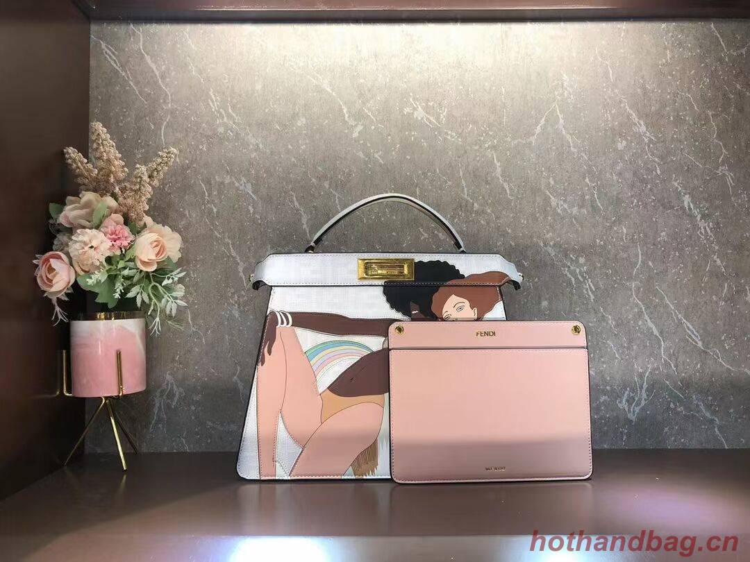 Fendi Peekaboo ISeeU FF printed silk bag F1983 white Fendi Peekaboo ISeeU FF printed silk bag F1983 white