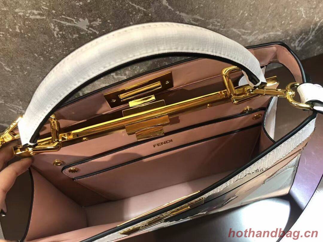 Fendi Peekaboo ISeeU FF printed silk bag F1983 white Fendi Peekaboo ISeeU FF printed silk bag F1983 white
