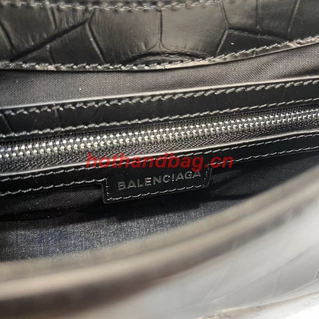 Balenciaga LINDSAY CROCODILE EMBOSSED SHOULDER BAG WITH STRAP 6088 black