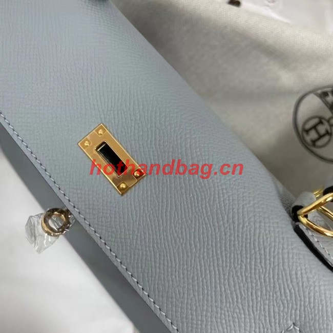 Hermes Kelly 25cm Shoulder Bags Epsom KL2755 light blue&gold-Tone Metal