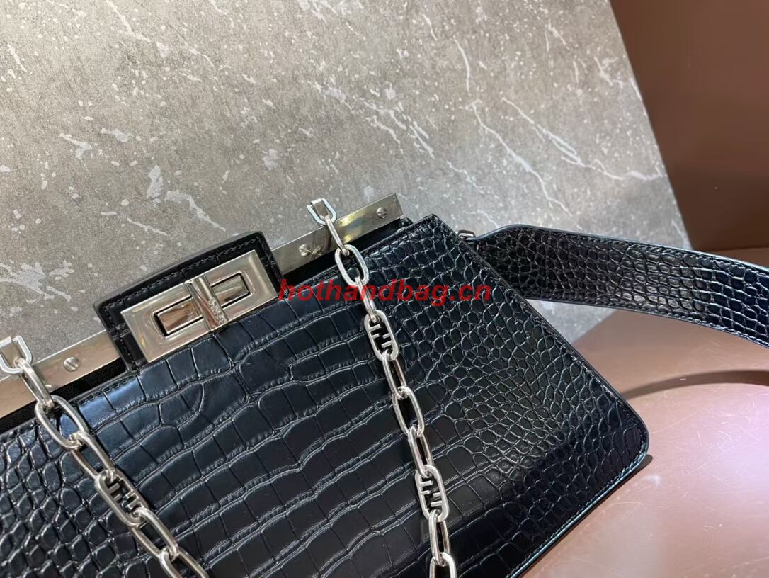 Fendi Peekaboo Cut Medium Alligator pattern bag 8BN340 BLACK