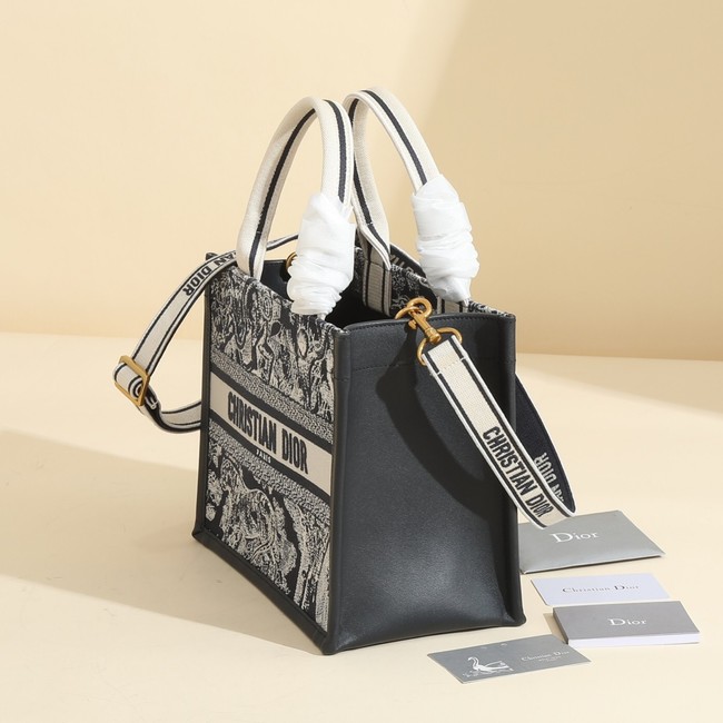 Small Dior Book Tote Blue and Ecru Toile de Jouy Reverse Embroidery and Blue M1325CET