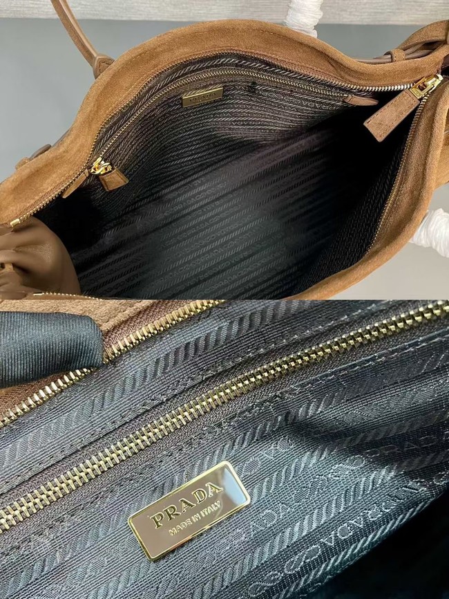 Prada Large Bonnie Suede Tote Bag 1BA439 Brown