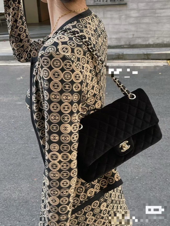 Chanel CLASSIC 11.12 HANDBAG velvet 1112 Black