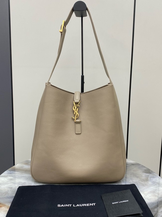 SAINT LAURENT LE 5 A 7 SUPPLE LARGE IN GRAINED LEATHER 753837 DUSTY GREY