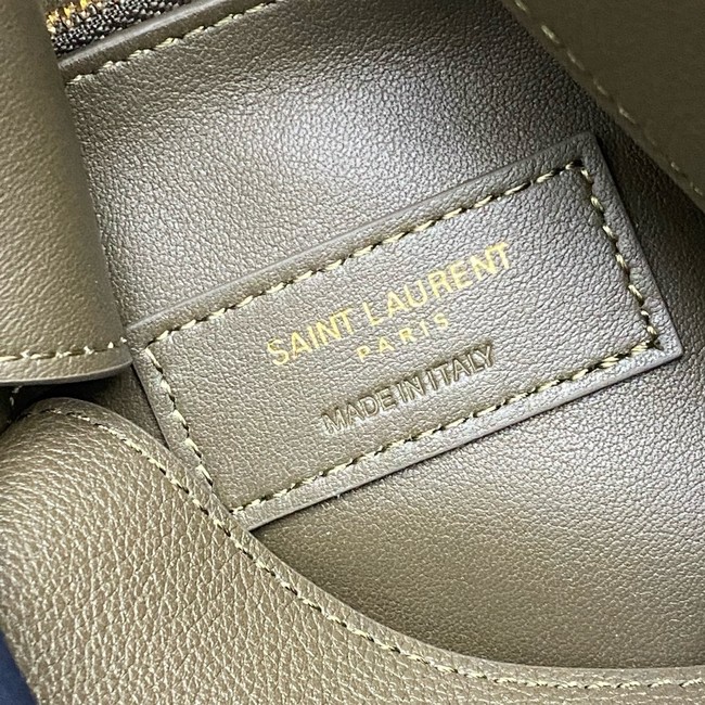 SAINT LAURENT LE 5 A 7 SUPPLE LARGE IN GRAINED LEATHER 753837 STRONG MOSS