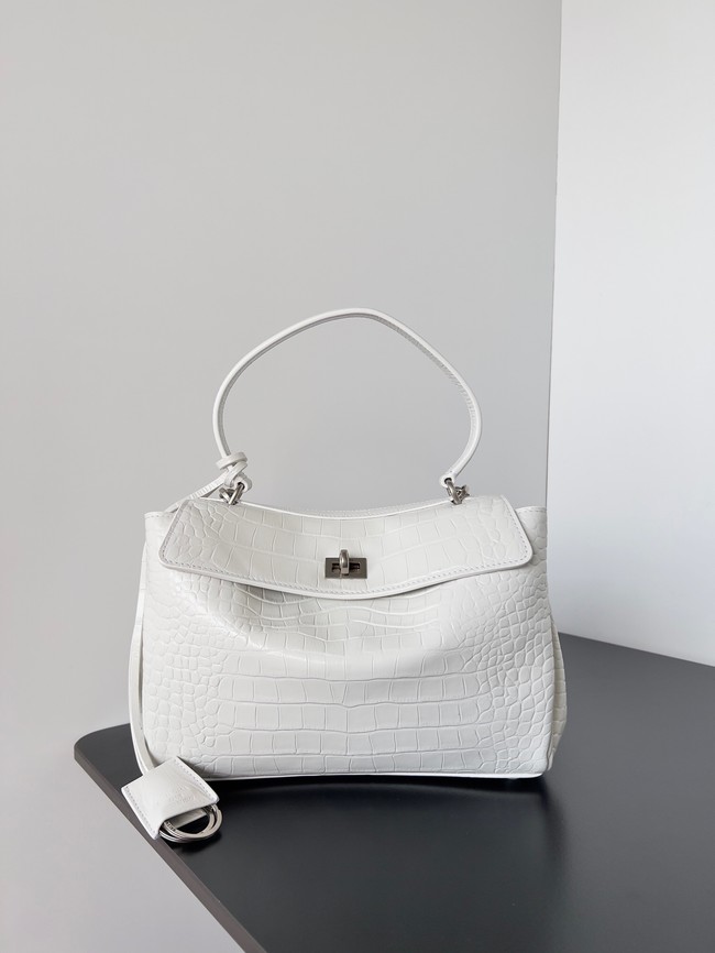 Balenciaga Rodeo Handbag crocodile skin 795457 white&Silver 