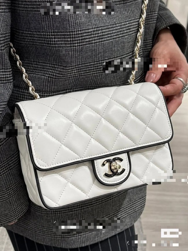 CHANEL MINI FLAP BAG Lambskin AS5151 White & Black
