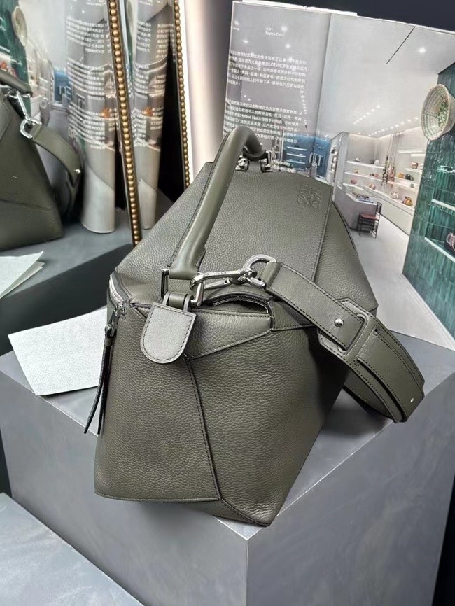 Loewe Large grainy cowhide leather Puzzle bag 231095 Dark green