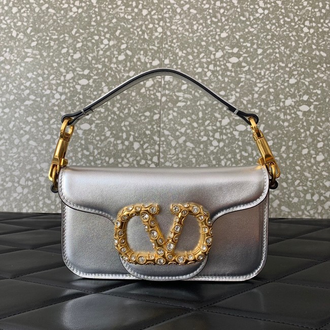 VALENTINO LOCO Small handbag in laminated calfskin WB0K53 Silver