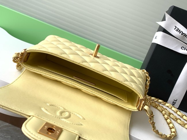 Chanel SMALL FLAP BAG WITH TOP HANDLE AS5355 LIGHT YELLOW