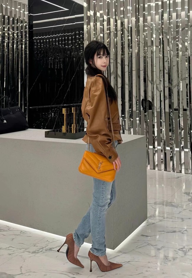 SAINT LAURENT LOULOU SMALL IN MATELASSE LAMBSKIN 801437 SUNFLOWER