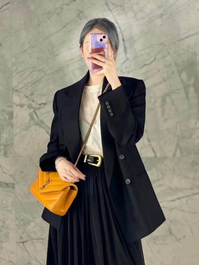 SAINT LAURENT LOULOU SMALL IN MATELASSE LAMBSKIN 801437 SUNFLOWER