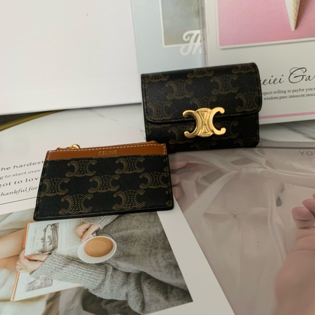 Celine SMALL FLAP WALLET TRIOMPHE IN TRIOMPHE CANVAS 10L653 brown