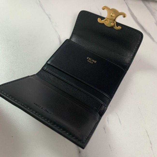 Celine SMALL FLAP WALLET TRIOMPHE IN SHINY CALFSKIN 10L653 black
