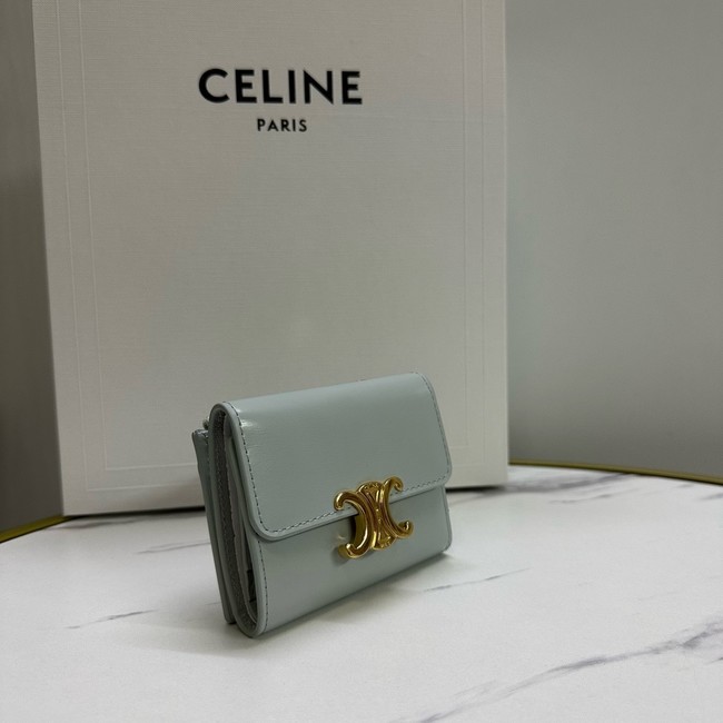 Celine SMALL FLAP WALLET TRIOMPHE IN SHINY CALFSKIN 10L653 light gray